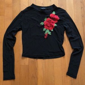 Rue 21 Sheer Long Sleeve Crop Top with Rose design